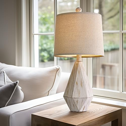20.25" Rustic Table Lamp Set of 2 for Bedroom Living Room Vintage Retro Traditional Nightstand Bedside Lamps Kids Room Study Room Office with Linen Shade (Small - Washed White)