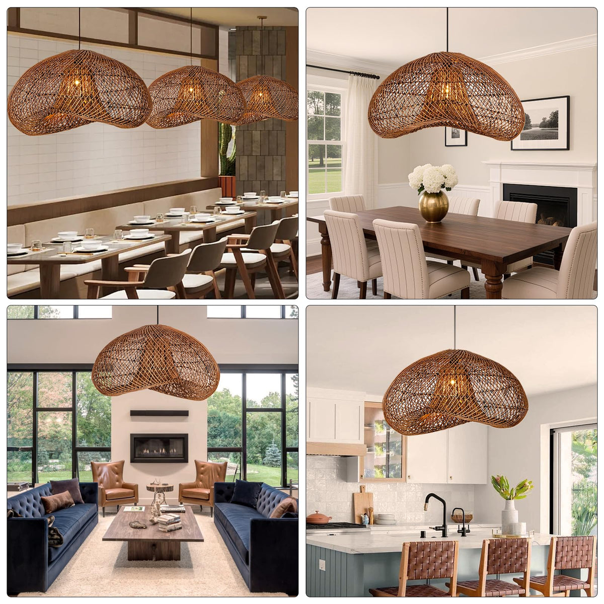 23.6" Rattan Pendant Light (Dark Brown / 23.6")