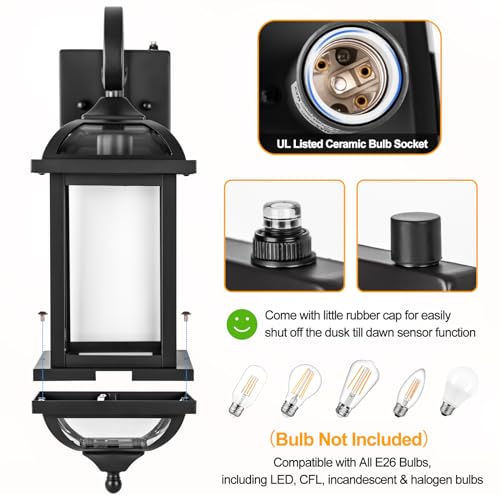 Dusk to Dawn Outdoor Lighting Modern Black 18” Enclosed Bottom (Modern Matte Black / Dusk to Dawn Sensor)