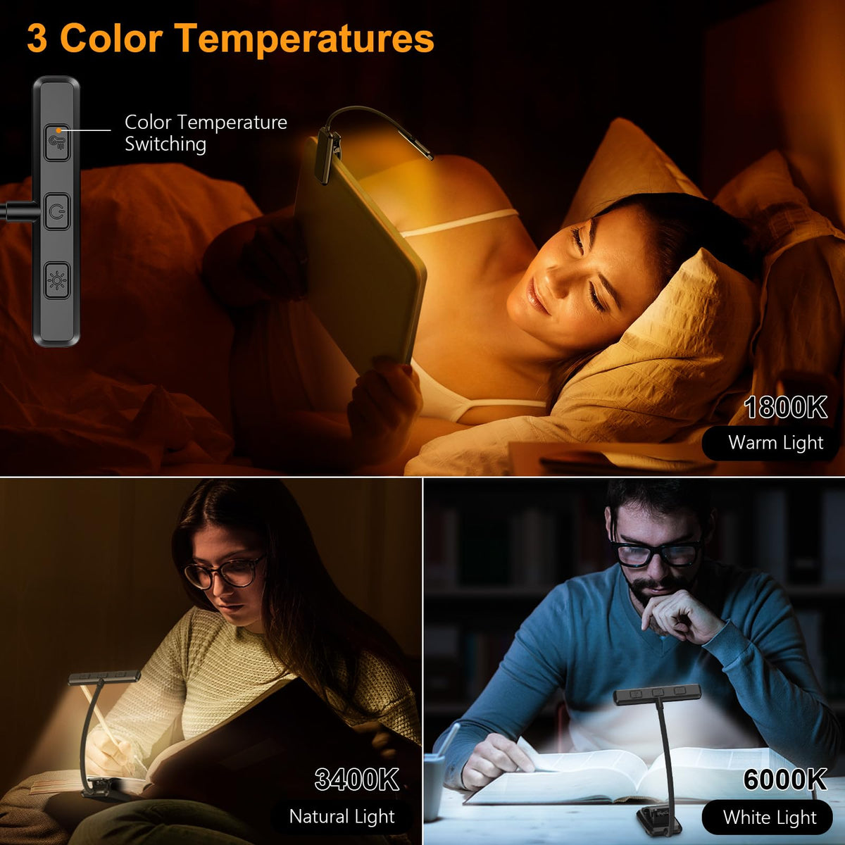 2 Pack 19 LED Rechargeable Book Light for Reading in Bed (Black)