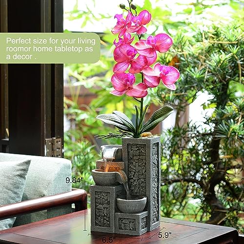 Indoor Tabletop Water Fountain (Gray 3-tier Bonsai / 7"L x 6"W x 10"H)