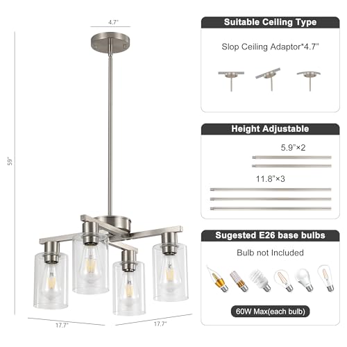 4 Light Brushed Nickel Dining Room Chandelier (Nickel / 4-Lights/D18 '')