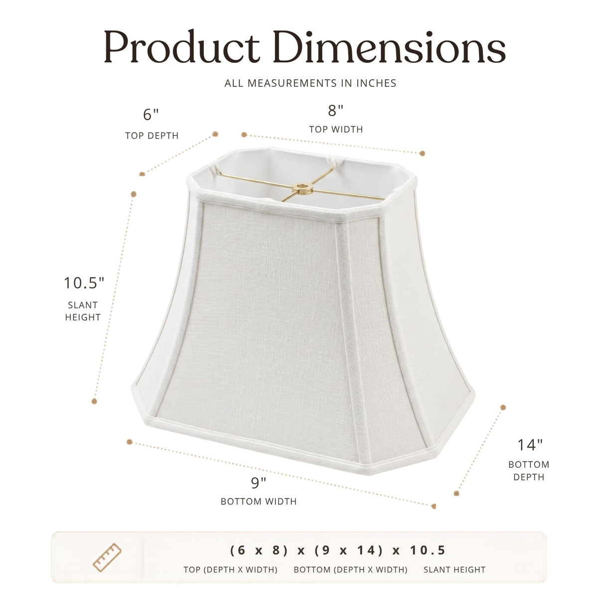 BSO-710-14LNWH Rectangle Cut Corner Basic Lamp Shade, (6x8) x (9x14) x 10.5, Linen White ((6x8) x (9x14) x 10.5 / Linen White)