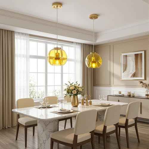 Yellow Glass Pendant Lights Kitchen Island (Yellow(7.87 in) / 2-Pack)