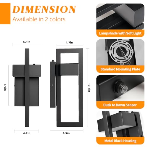 13.7'' 1 Pack Dusk to Dawn Outdoor Porch Light (Black - Dusk to Dawn / 13.7inch - 1 Pack)