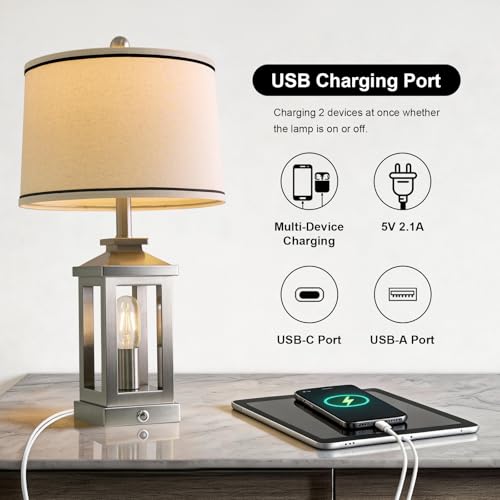 Modern Table Lamps Set of 2 for Living Room 23.75" Bedroom Nightstand Lamps (Silver)