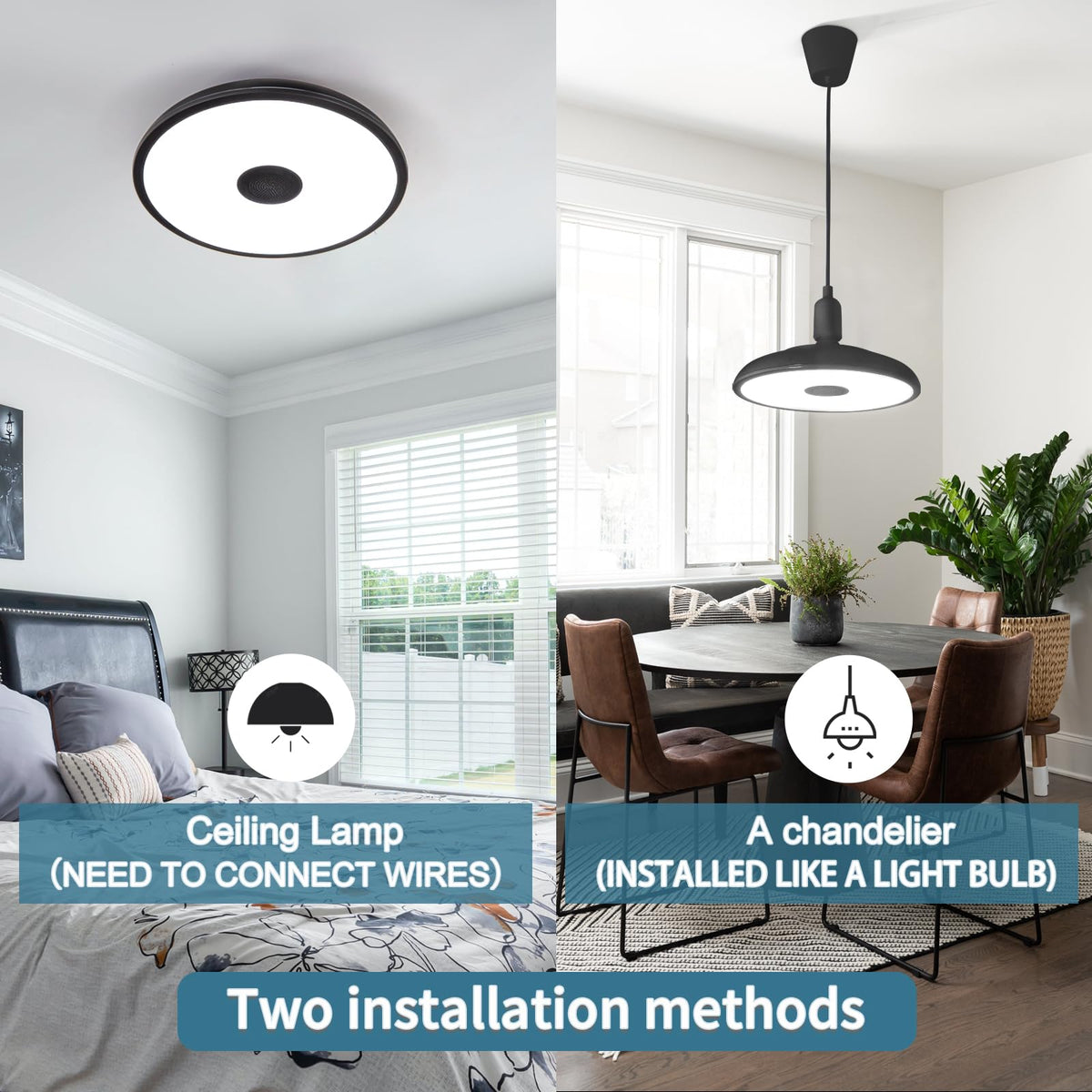 Black Waterproof LED Flush Mount Ceiling Light Fixture (Black-Dimming Function+Bluetooth / 11-inch)