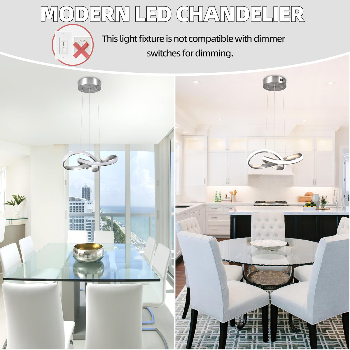 Modern LED Pendant Light Fixture Contemporary Round Ring Chandelier Nickel with 4500K and 59in Height Adjustable Hanging Lamp for Kitchen Island Hallway Foyer Closet Corridor (Nickel / 12 Inch)