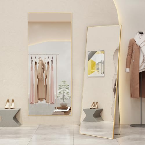 Full Length Floor Mirror (Gold-rect / 64"L x 21"W)