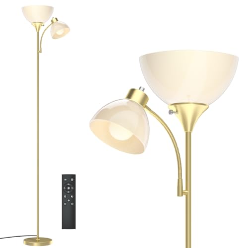 Torchiere Floor Lamp with Remote Control and Adjustable Reading Light (Golden)