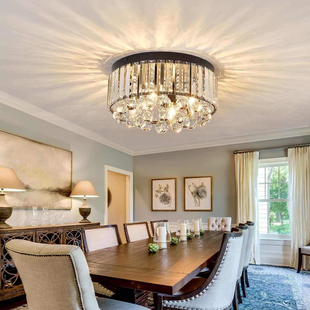 12.2" Crystal Ceiling Light Fixture (Small Black)