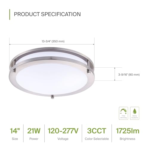 LED 14" Round Flush Mount Lighting (Brushed Nickel)