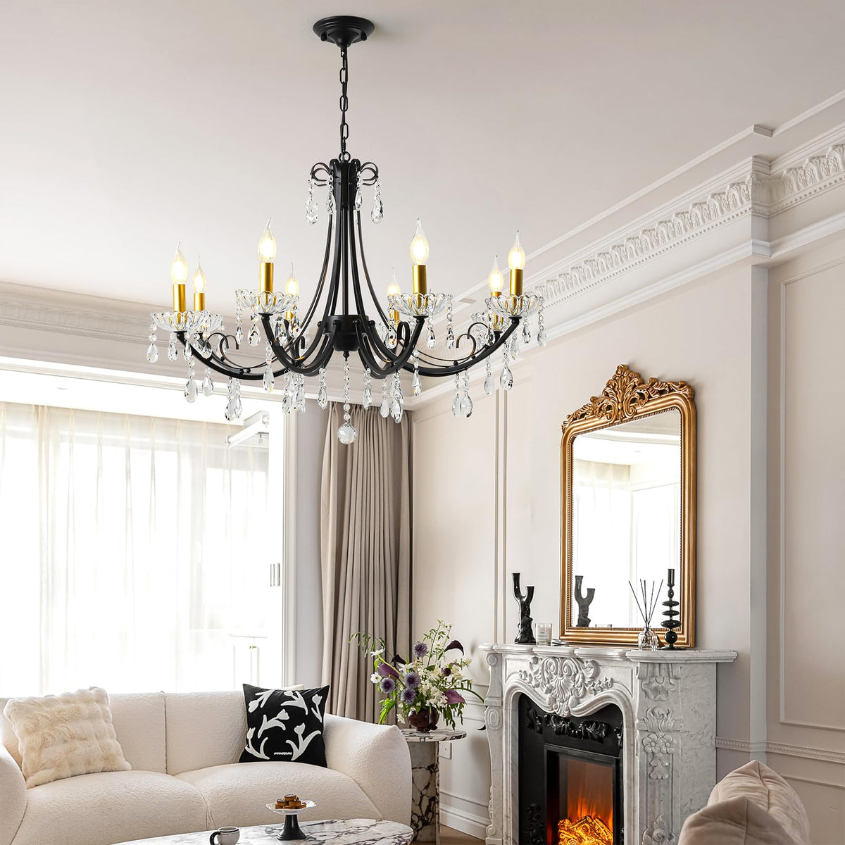 Black Crystal Chandeliers for Dining Room (Black&Gold-8light)