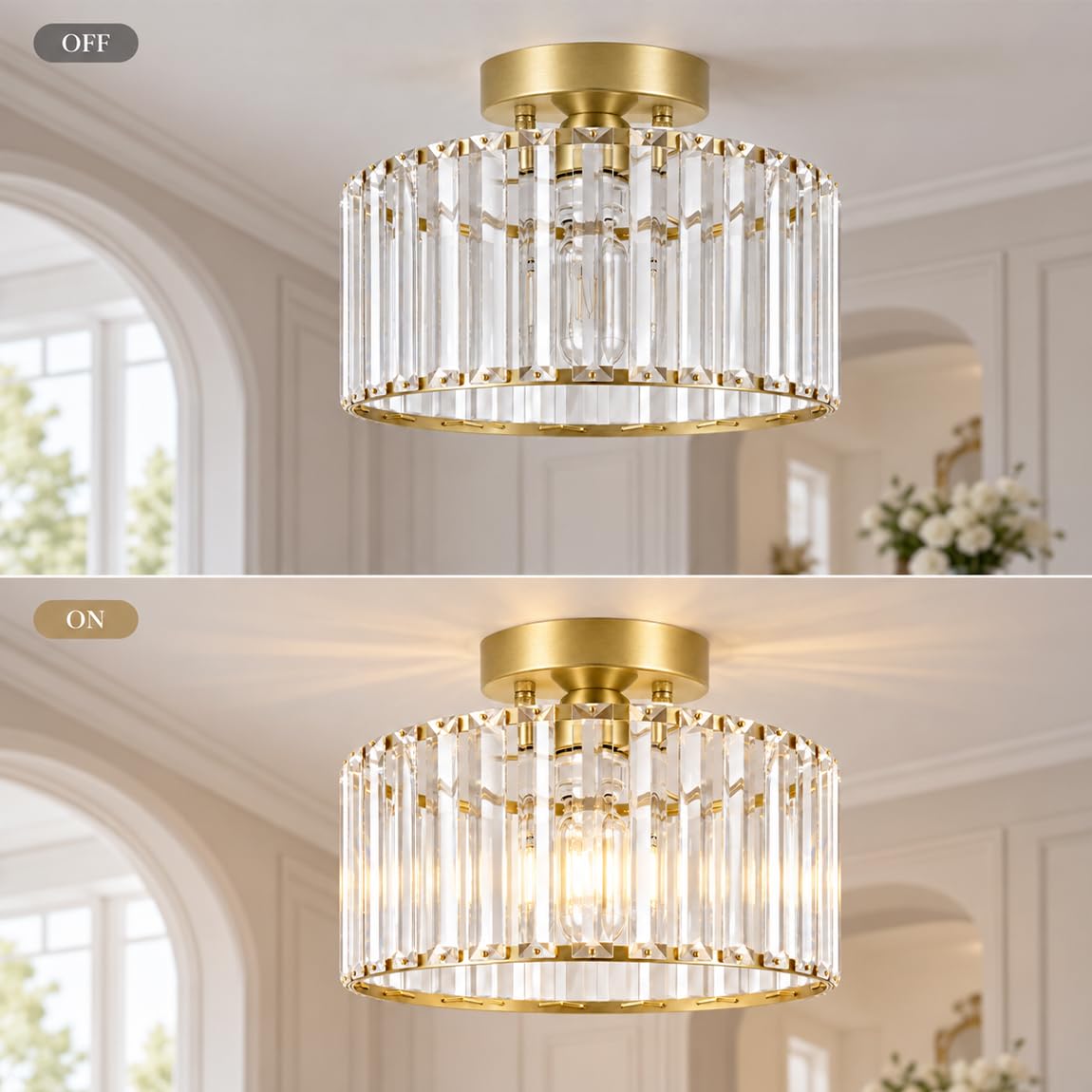 Crystal Ceiling Light Fixture (11in - 1 light / Gold)