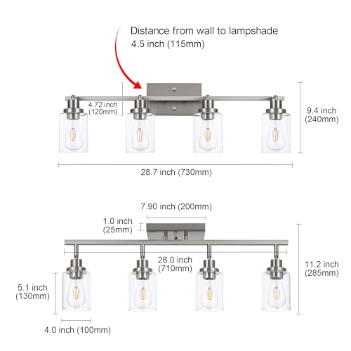 4 Light Track Lighting Kit 28.7 Inch Bathroom Vanity Light Fixtures (Brushed Nickel / 4-Light)