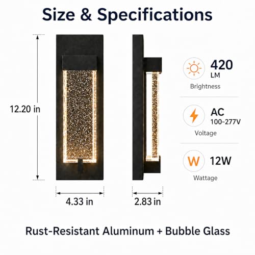 5CCT Bubble Glass Outdoor Wall Light (Black-1 Pack)
