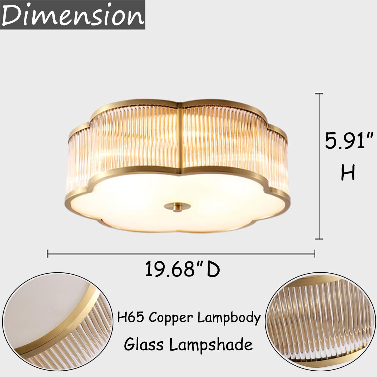 20 in Vintage Style Brass Ceiling Light for Dining Room Living Room (A / Large)
