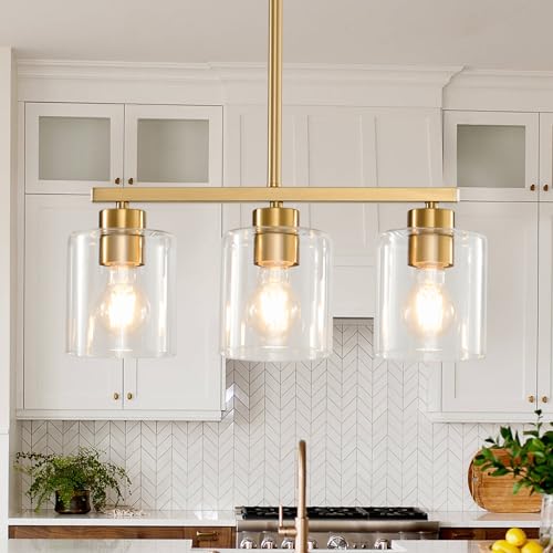 3 Light Gold Kitchen Island Lighting (Gold & Clear Glass / 3 Light)