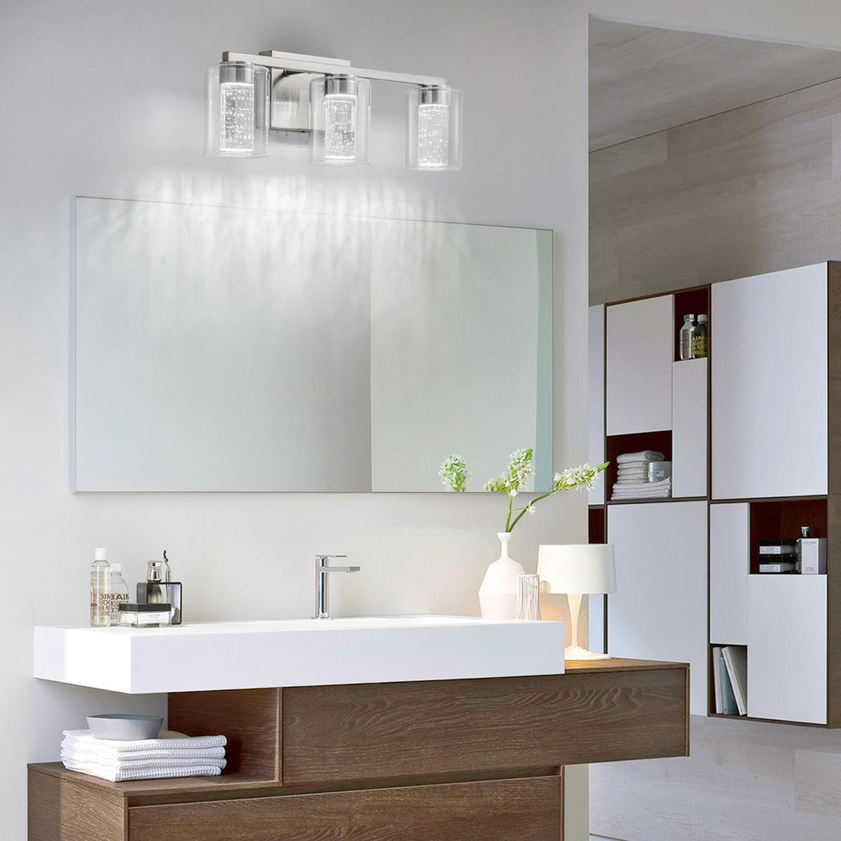 3 Light Brushed Nickel Vanity Light with 3 Color Modes (3-light / Brushed Nickel)