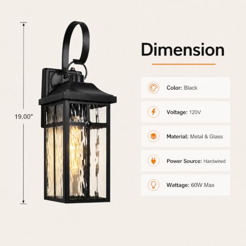 2 Pack Dusk to Dawn Outdoor Wall Lights (Black / 19 inch)