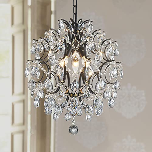 Modern Black Pendant Chandelier Crystal Raindrop Lighting Ceiling Light Fixture Lamp for Dining Room Bathroom Bedroom Livingroom entryway 3 E12 Bulbs Required D16 in x H18 in (D16" x H18" / Black)