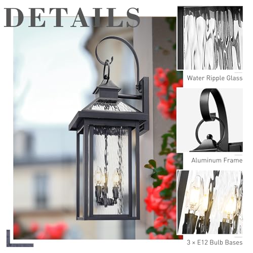 Extra Large Outdoor Wall Lighting (Black - Water Ripple Glass / 31.3 Inch - No Function)