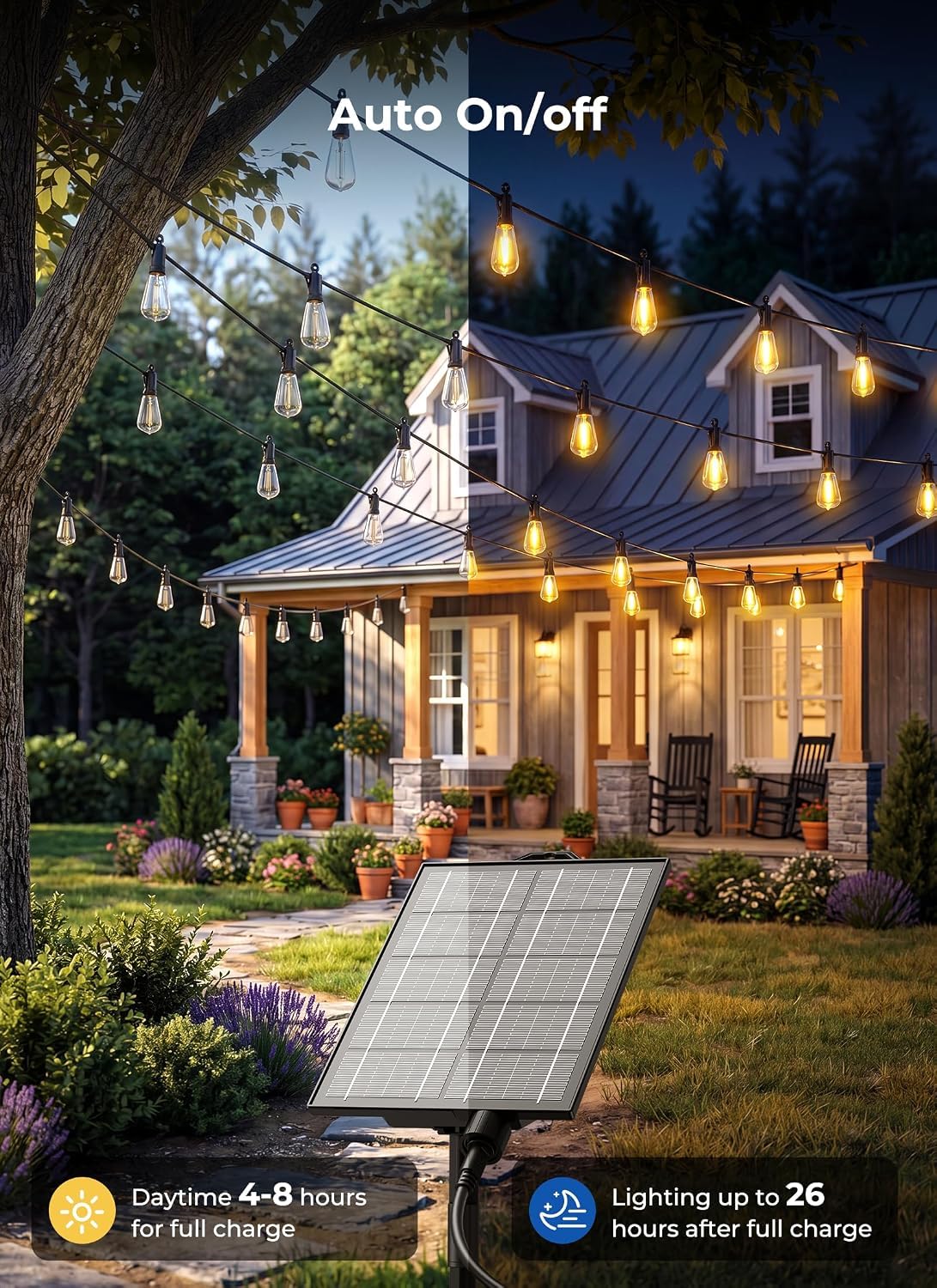 78FT Solar String Lights Outdoor (78FT(35+1 Sockets))