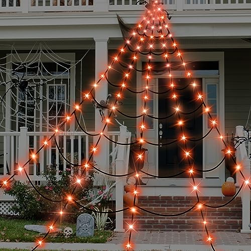16.4FT Giant Spider Web Lights Halloween Decorations Outdoor 135 LED Light Up House Yard Garden