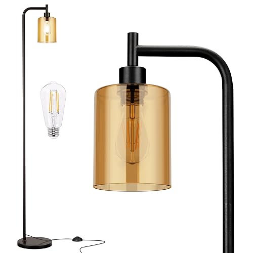 Industrial Floor Lamp for Living Room with Glass Lampshade