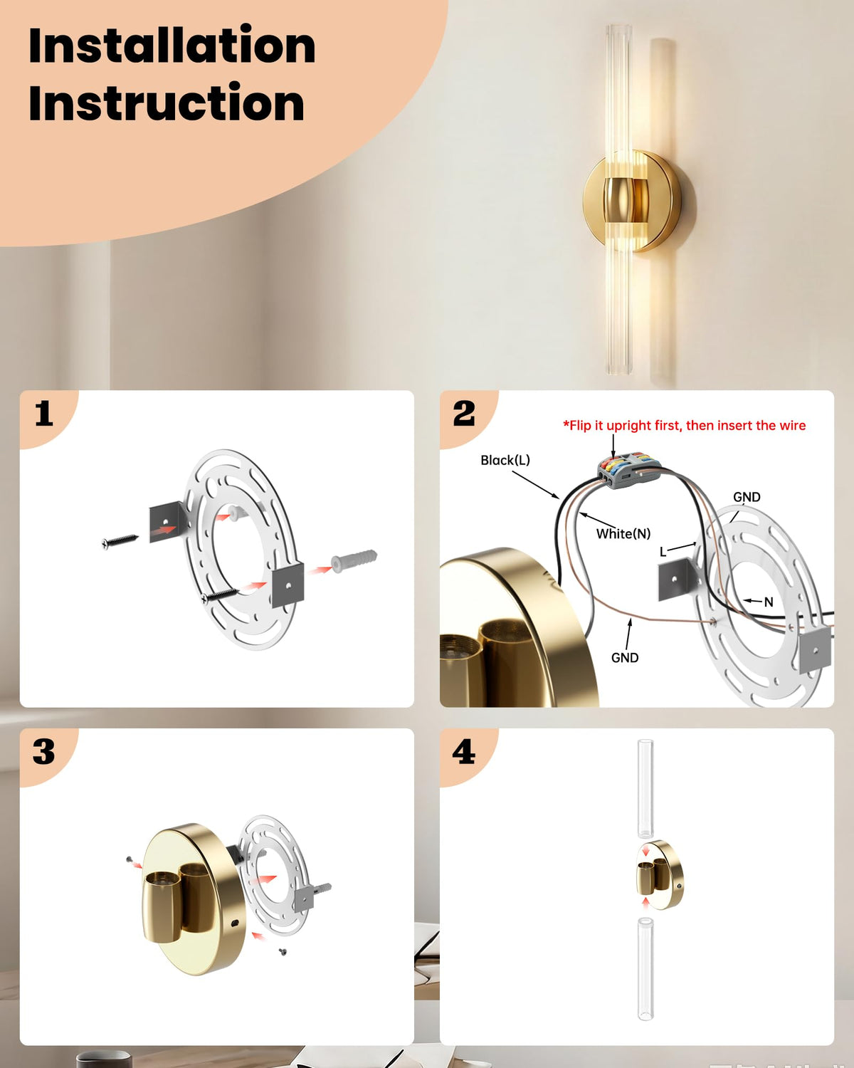 Hardwired Wall Sconces Set of 2 (Gold)