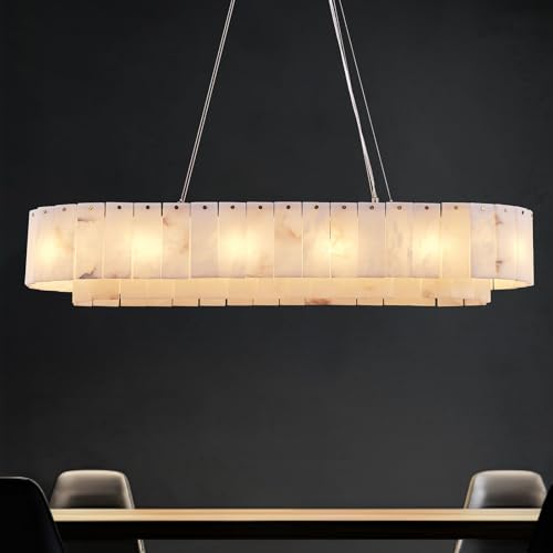 Alabaster Rectangular Chandelier for Dining Room (3-Gold-39in / 39 in)
