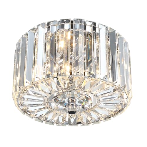 11" Crystal Round Flush Mount Modern Close to Ceiling Light Fixture