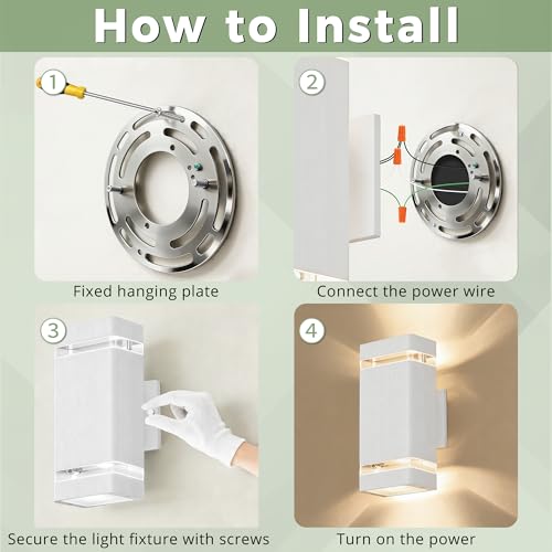Square Outdoor Wall Lights (2 Packs-White / No Dusk to Dawn)