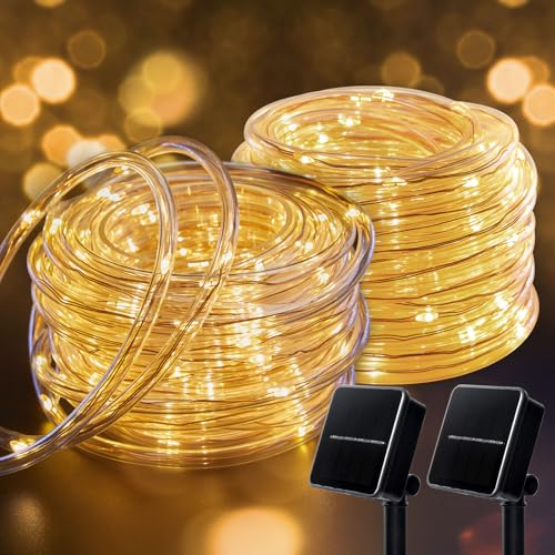 2 Pack 72FT 200LED Solar Rope Lights (Warm White / 200 LED 2PACK)