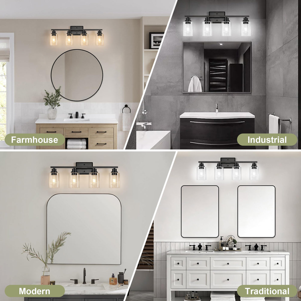 Modern Bathroom Light Fixtures (Black / 4 Light)