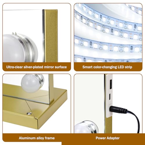Vanity Mirror with Lights (Gold / 23"L x 18"W)