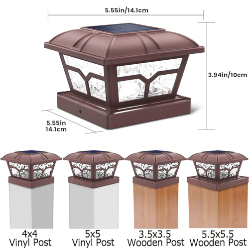 Solar Post Cap Lights Outdoor 2 Modes (Brown / 4 Pack)