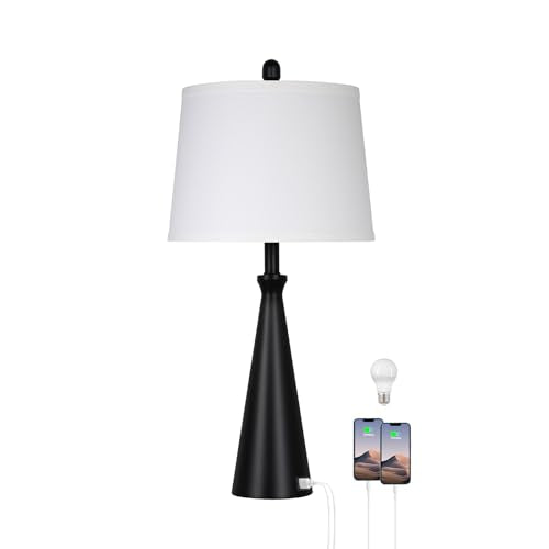 28" Black Touch Table Lamp with USB A+C Ports (A Black-1PK)