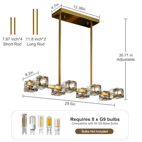 Linear Crystal Dining Room Chandelier (8 lights Gold)