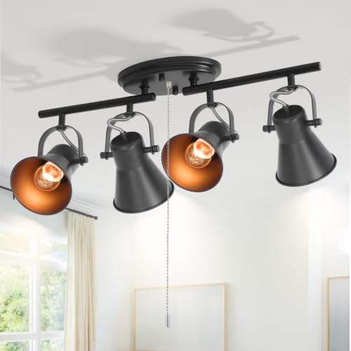 4 Light Black Track Lighting with Pull Chain (4-Light / Black Pull Chain)