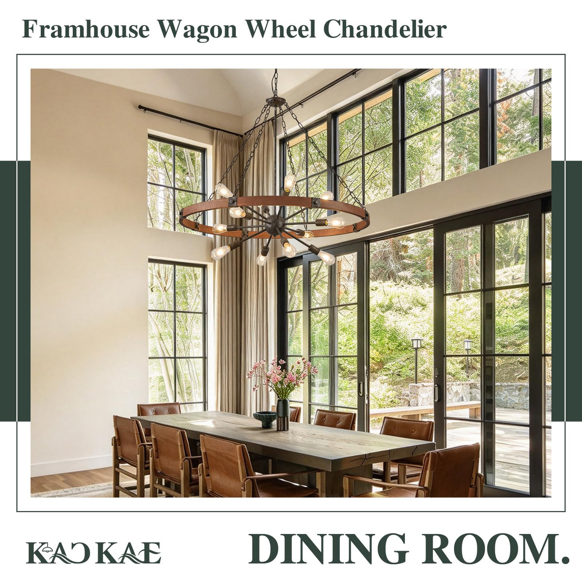 Farmhouse Wagon Wheel Chandelier 43" Wooden Chandelier Light Fixture (Walnut / 43 inch 12-Light)