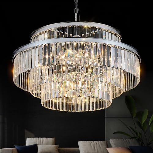 Chrome Crystal Chandeliers 20 Lights 31" Luxury Round Chandelier (Chrome / Large-31”)