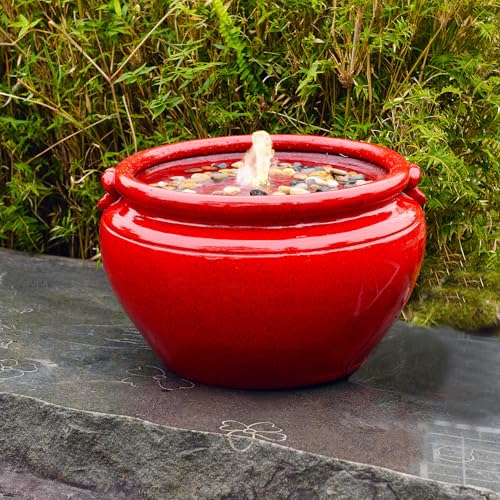 Red Glazed Resin Outdoor Water Fountain with LED Lights (Red Round Flow Fountains)