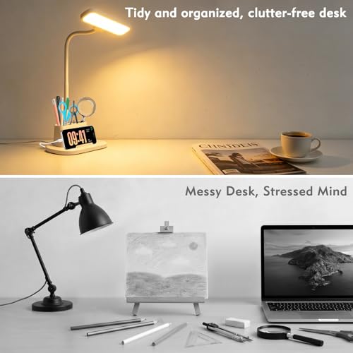 LED Desk Lamp for Dorm Room Small Desk Lamp with Pen Holder 5 Color Modes
