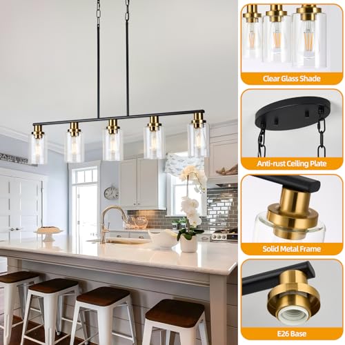 Dining Room Light Fixture (5-Light / Black & Gold)