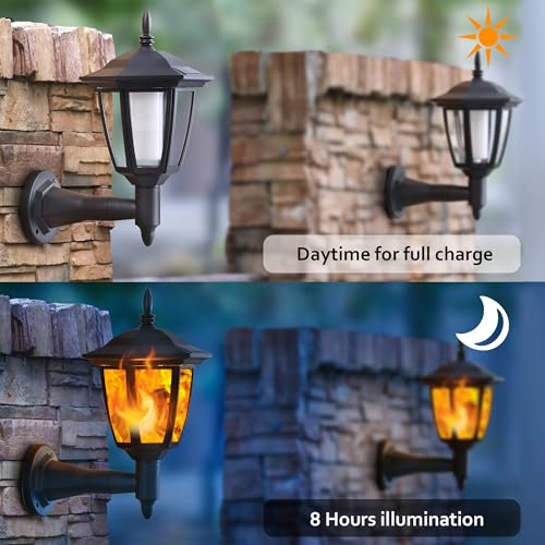 4 Pack Solar Flame Wall Lanterns Outdoor (Flickering Flame / 4 Pack)