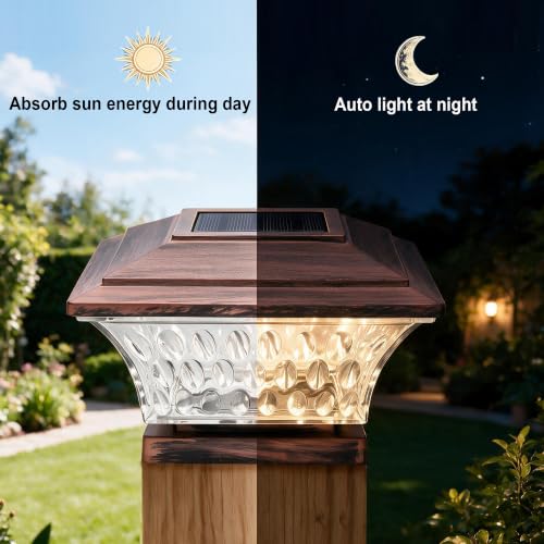 Solar Post Cap Lights Outdoor LED Lighting Deck Fence Cap Light Two Light Modes Warm White