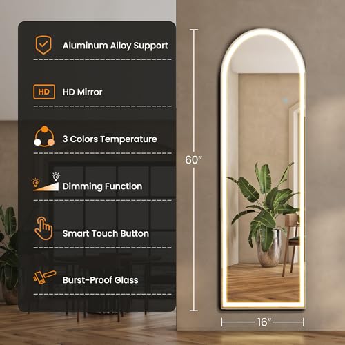 LED Arched Full Length Mirror (White Led-arched / 60"L x 16"W)