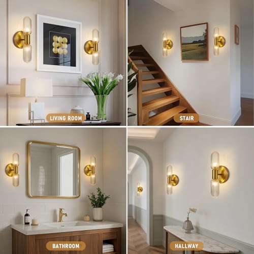 Brushed Brass Wall Sconces Set of 2 (Gold / 2 Pack)