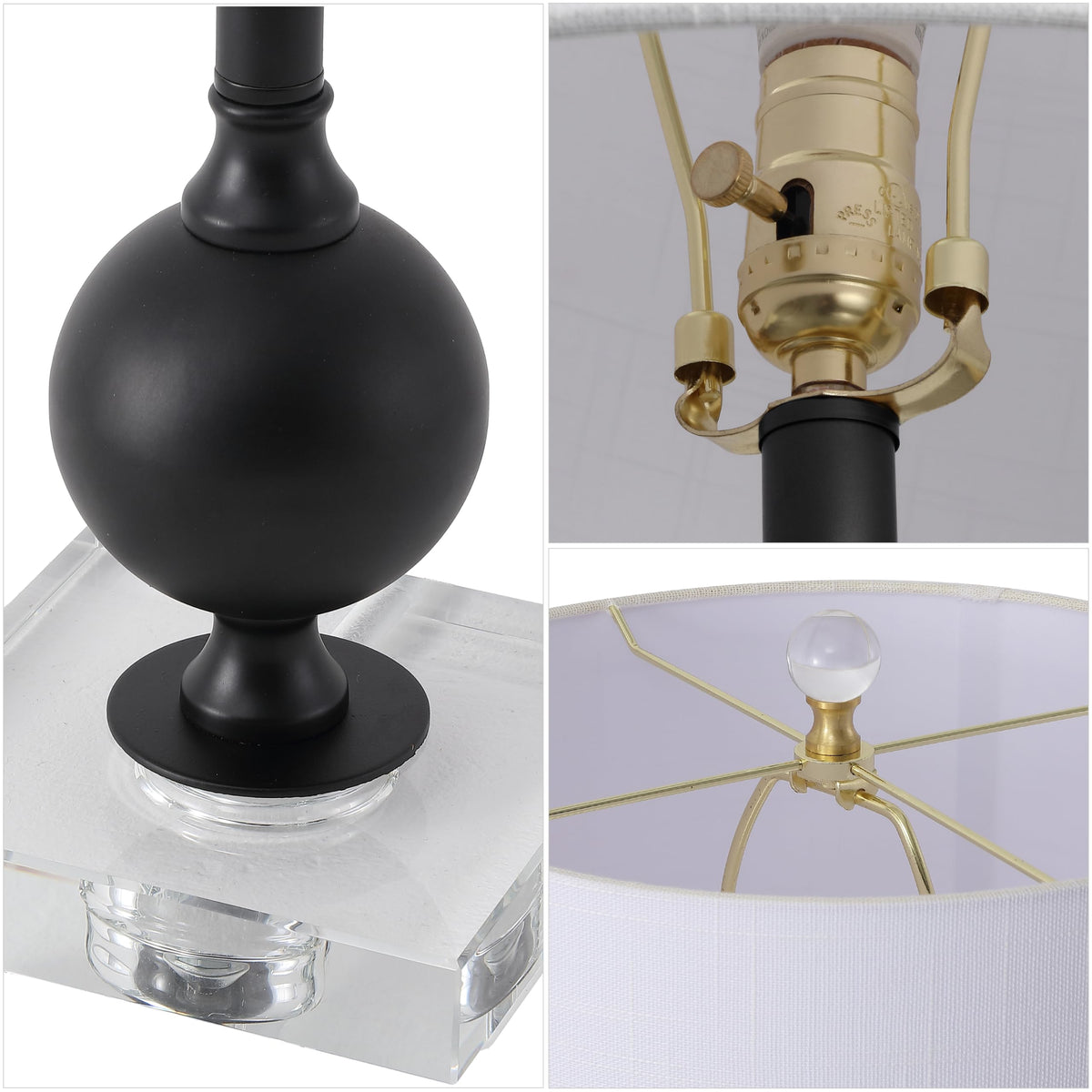 Hollis 34.8" Crystal Candlestick Table Lamps (Black/Clear)